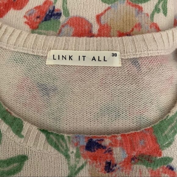 Women's Cashmere Multicolor Floral Short Sleeve Sweater Top Sz XS - Picture 3 of 6